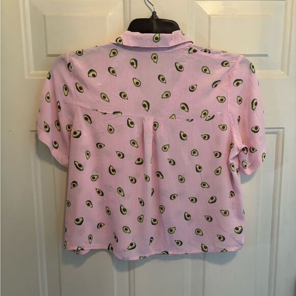 Anthropologie Love Notes Whimsical Pink Avocado Print Blouse - Picture 2 of 4